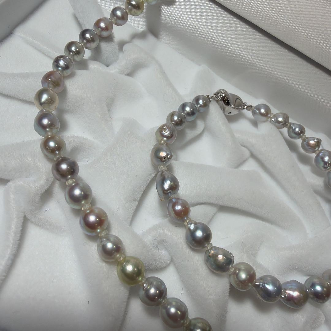Akoya Pearl Necklace Bracelet 5.0-5.8mm 40cm Blue Gray Excellent JAPAN