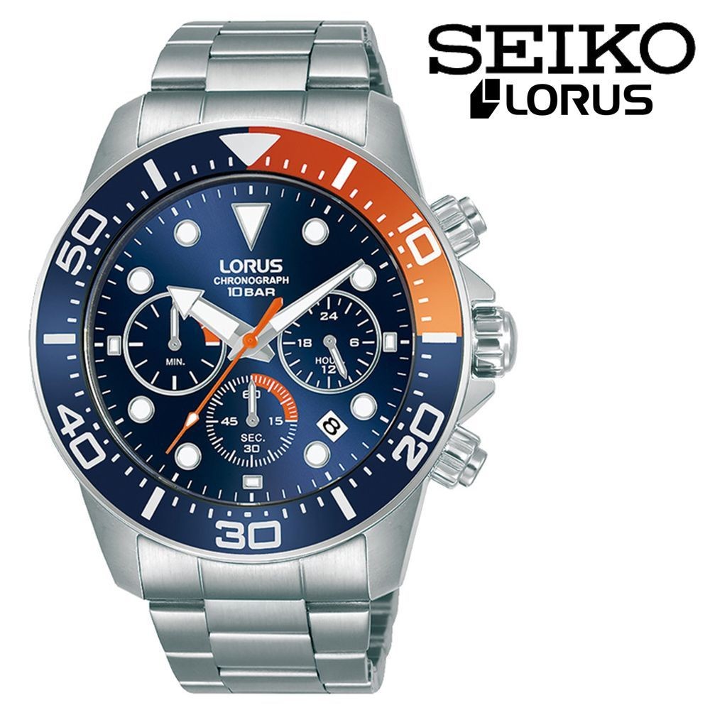 SEIKO LORUS Chronograph Quartz Pepsi Dial Dark Blue Sunray Sports Watch Seiko LO