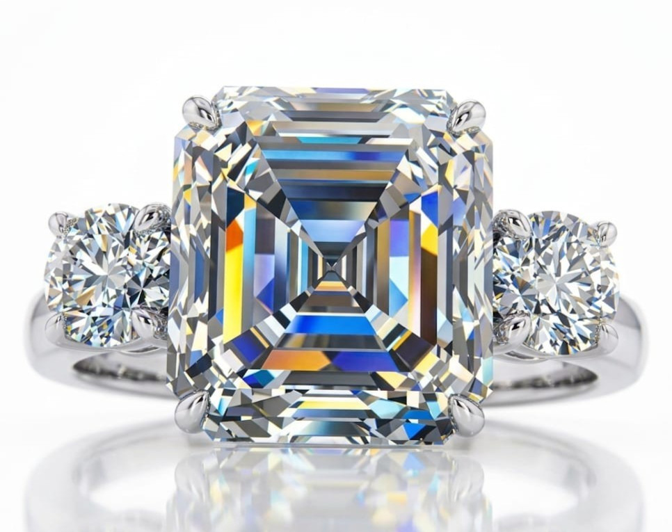 10.80 Ct Certified Asscher Cut White Natural Diamond Ring VVS1 White Gold Finish