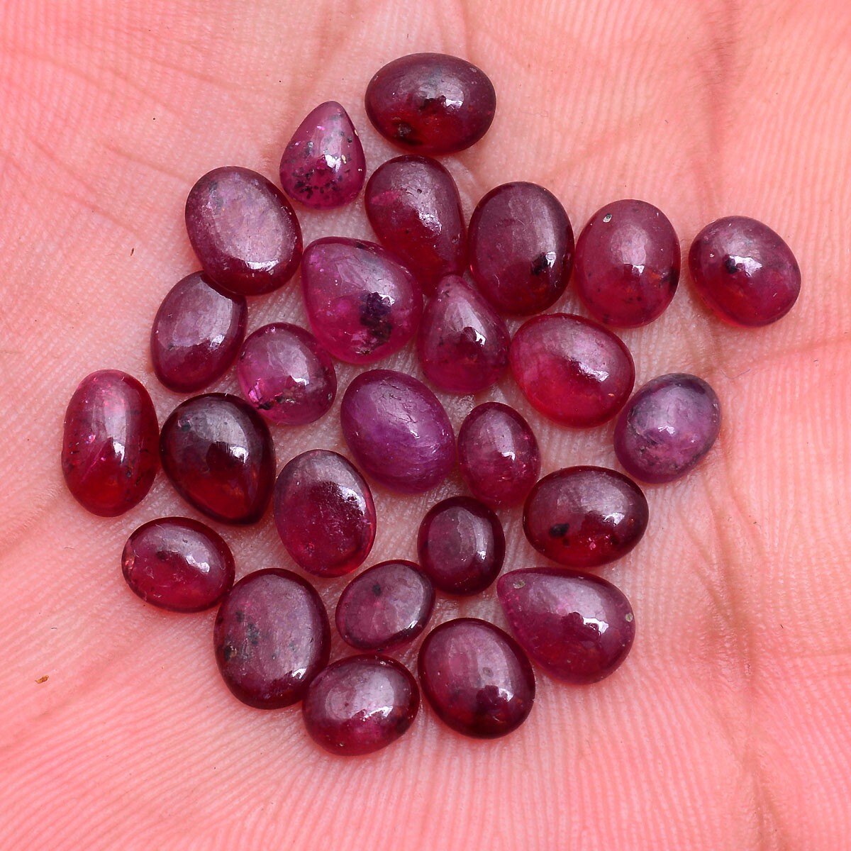 26 Pcs Natural Ruby 5.65mm-8.18mm Cabochon Red Sparkling Loose Gemstones Lot