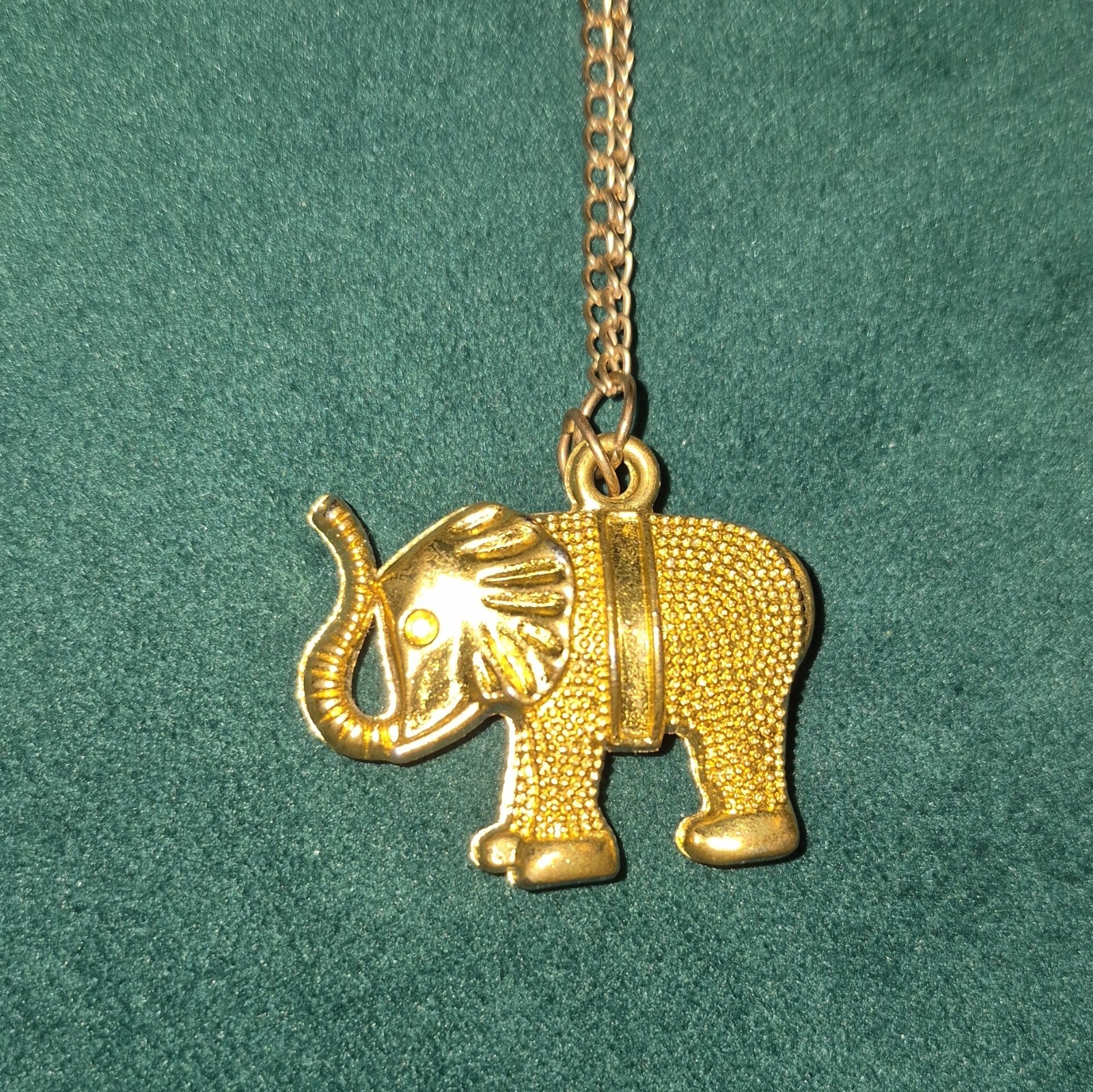 Gold Tone Elephant Charm Pendant Necklace w/ Cable Chain, Lobster Clasp