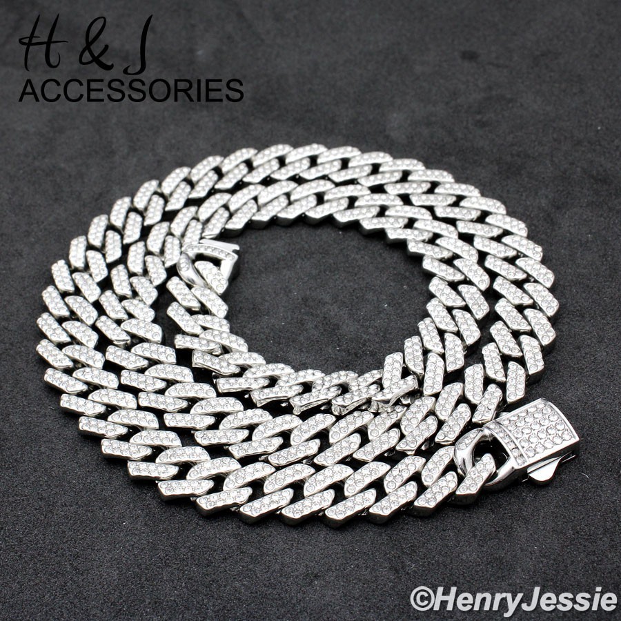 16″-40″MEN Stainless Steel Full Icy Bling CZ 12mm Miami Cuban Curb Necklace*N171