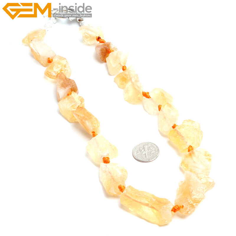 Natural Freeform Crude Rough Stone Quatrz Gemstone Beaded Jewelry Necklace 18″