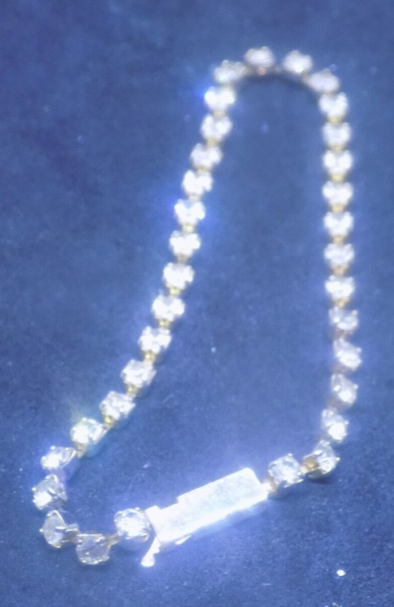 Vintage Gold Tone Clear CZ Tennis Bracelet 7″ Long (339)