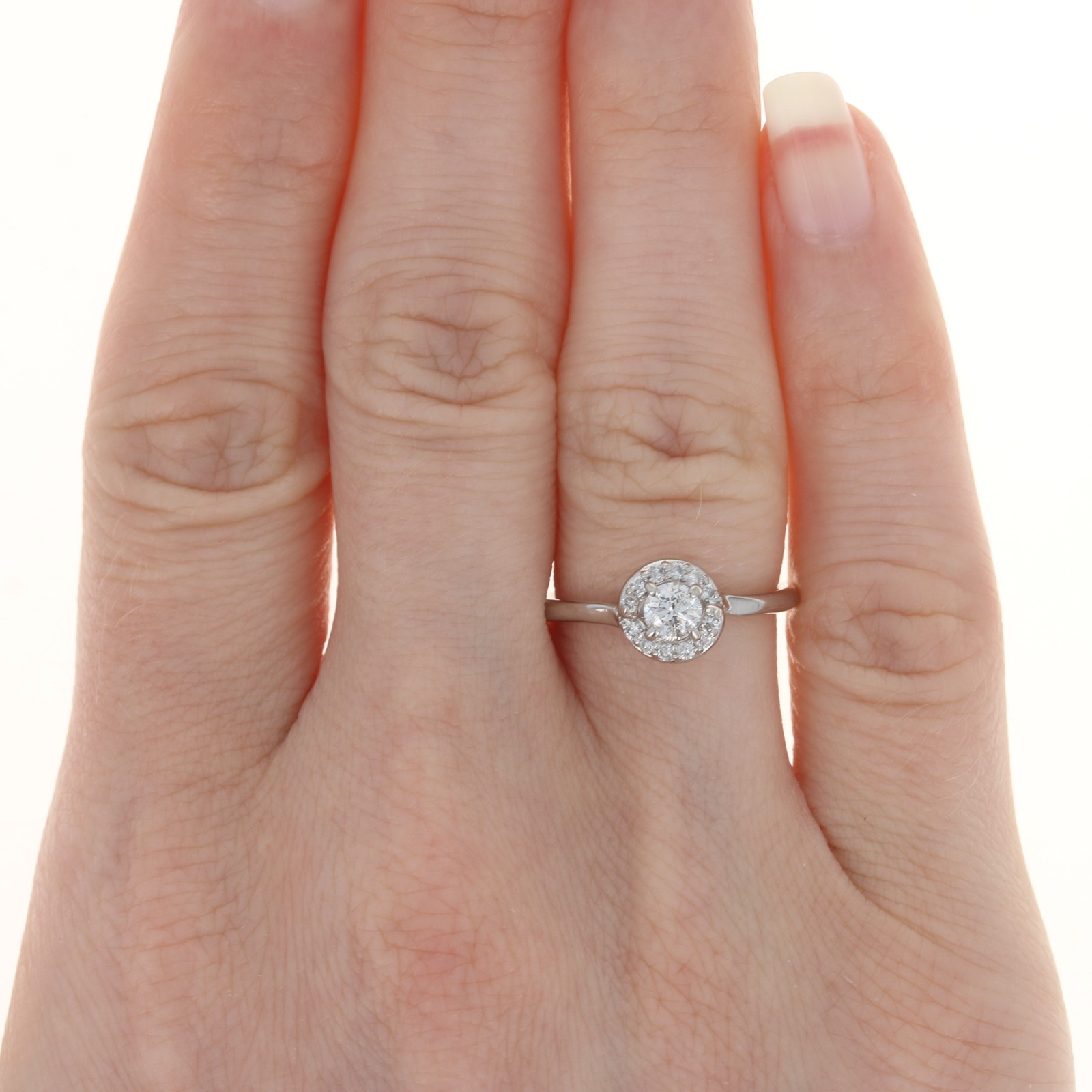 Palladium Diamond Halo Bypass Engagement Ring – 950 Round Brilliant Cut .37ctw