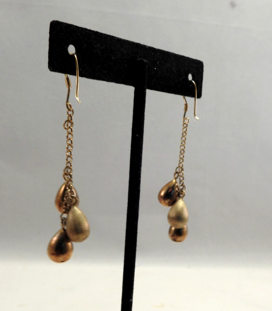 Stamped FAS 925 Sterling Satin & Brushed Teardrop Dangle Hook Pierced Earrings