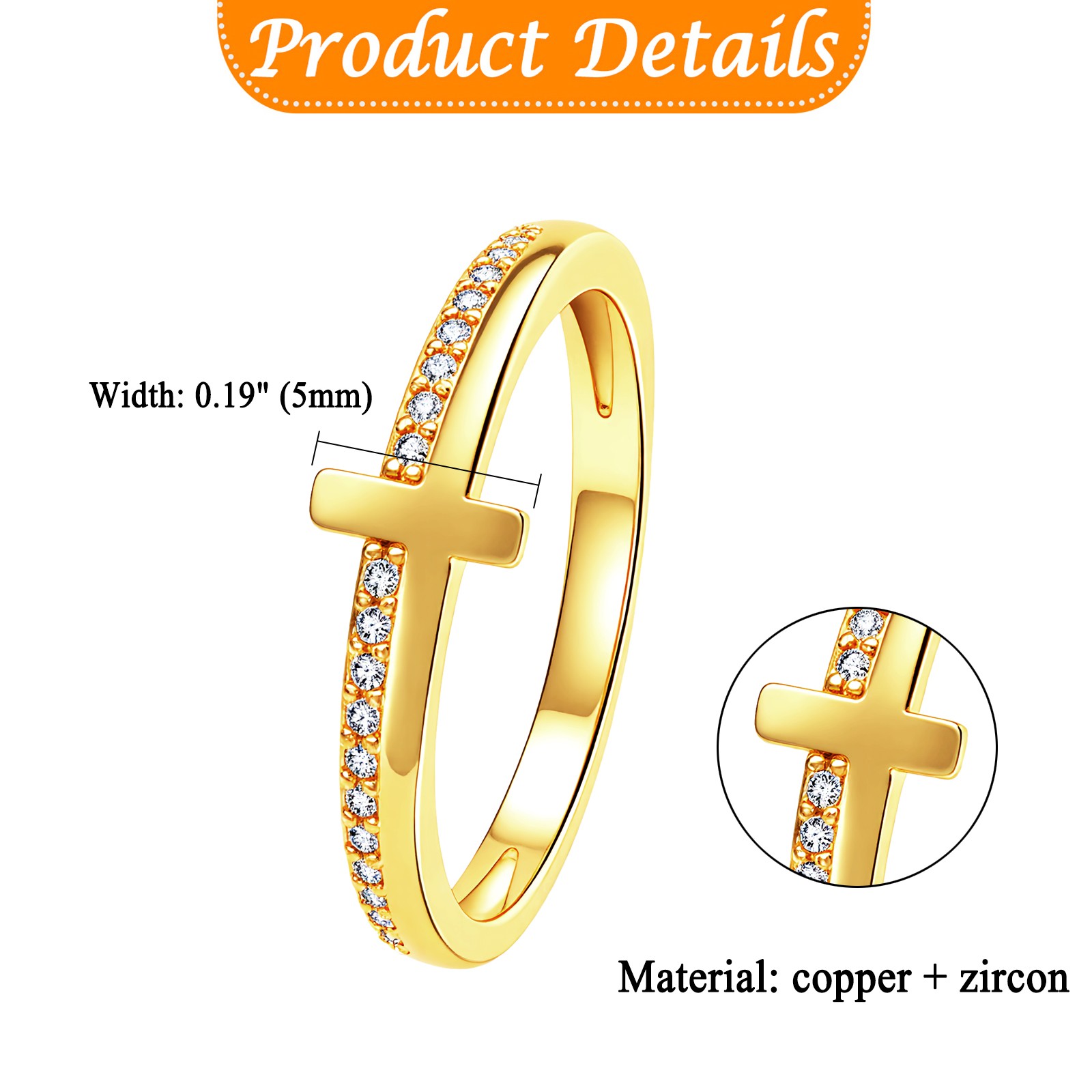 Women’s Casual Rhinestone Cross Brass Ring – Anniversary Birthday Gift for Wife
