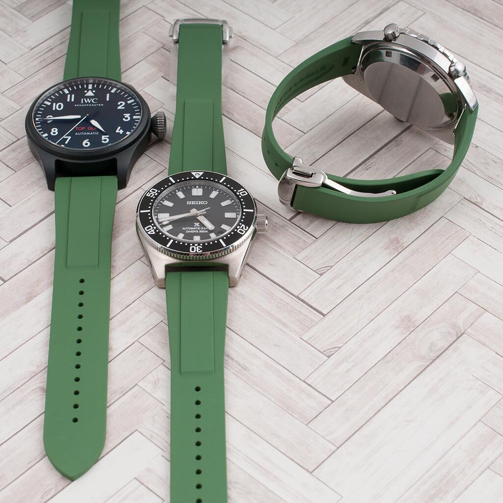 Deployant FKM Rubber Quick Release Watch Straps fits Omega Tag Heuer deployment