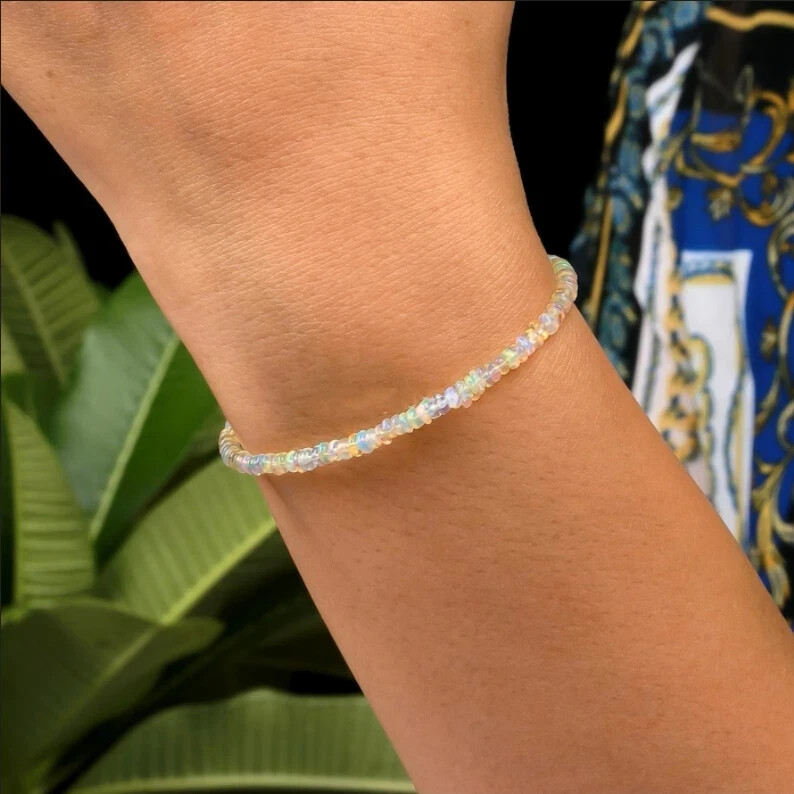 Dainty Natural Fire Opal 3mm Tiny Beads Healing Reiki Minimalist Women Bracelet
