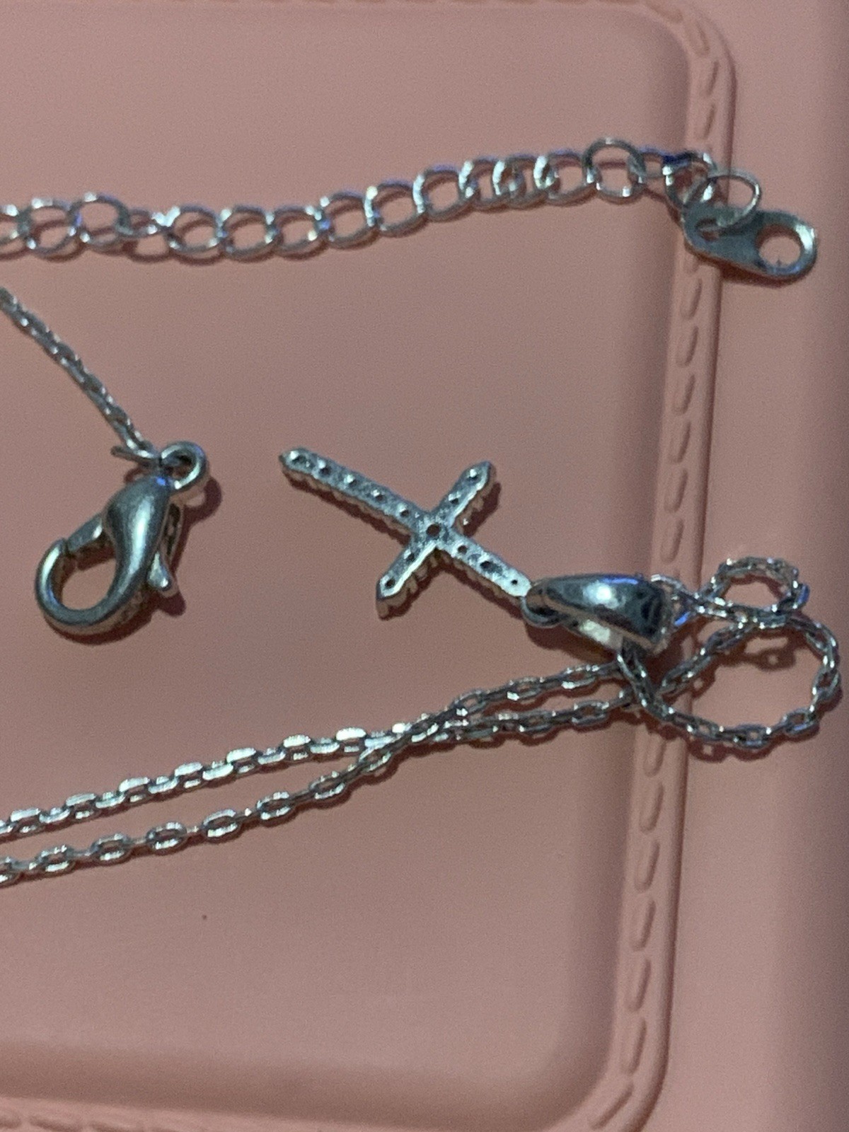 3 x Stainless SteelCZ Cross Necklace Silver ab 14 in plus heart necklaceab20inch