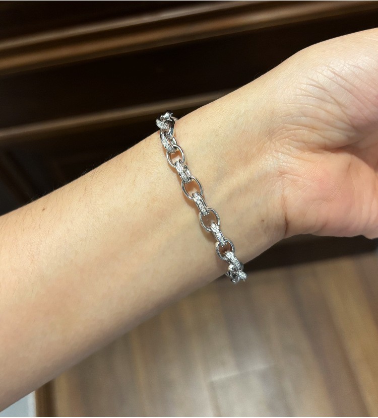 REAL VVS1 Moissanite Rolo Link Chain Bracelet – Men Women – 925 Sterling Silver