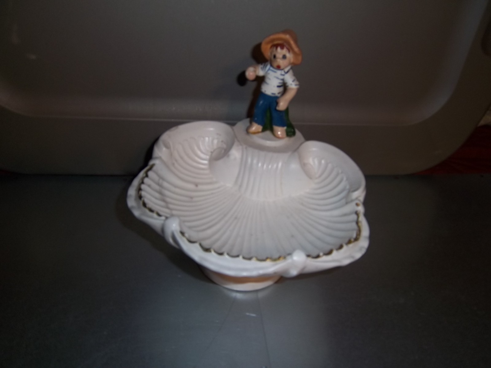 M.H. Daniels & Co. Boy Fishing In Clam Shell Jewelry Holder (No Fishing Pole)