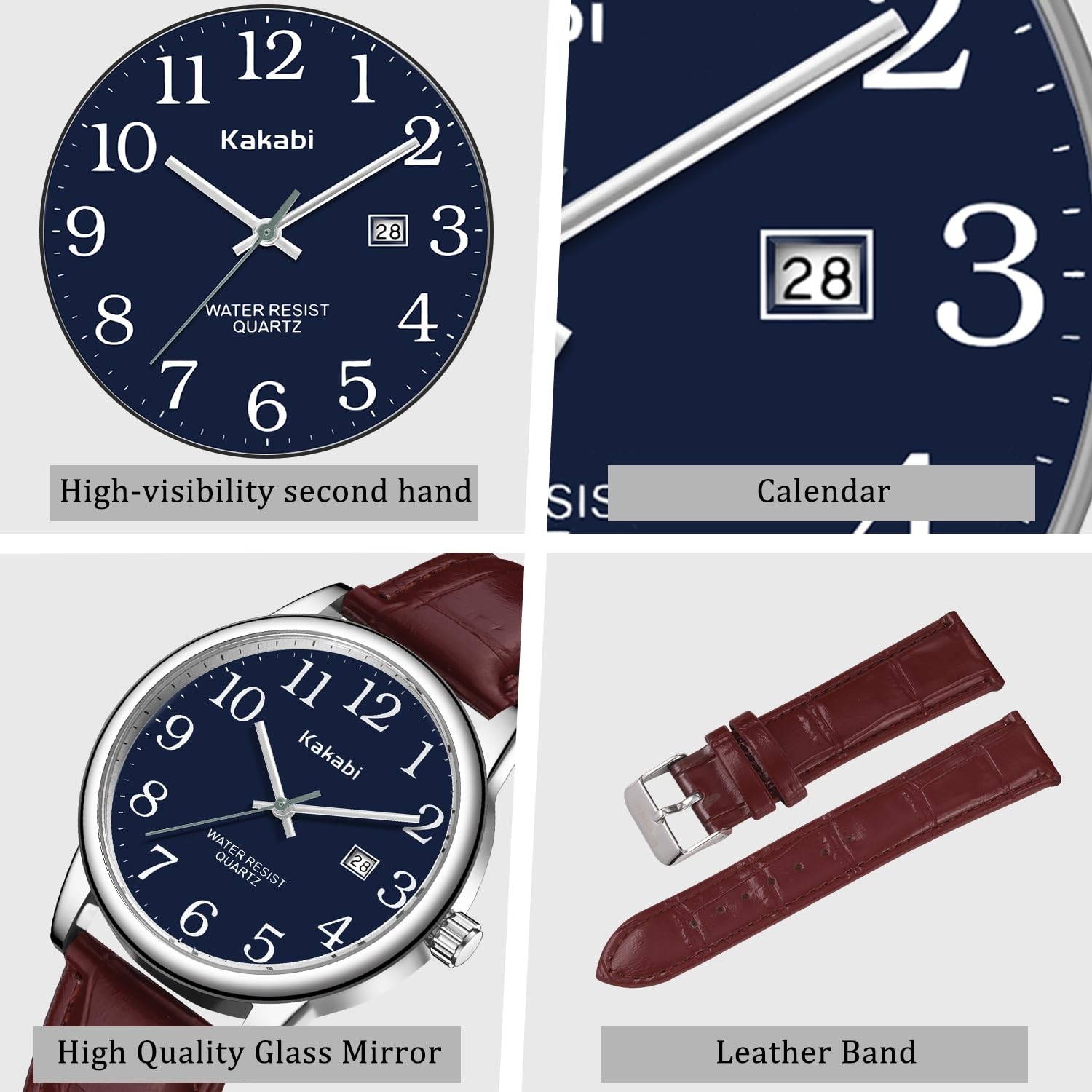 Kakabi Watch for Men, Easy Reader Unisex Analog 01-Wine-red/Silver-Tone/Blue