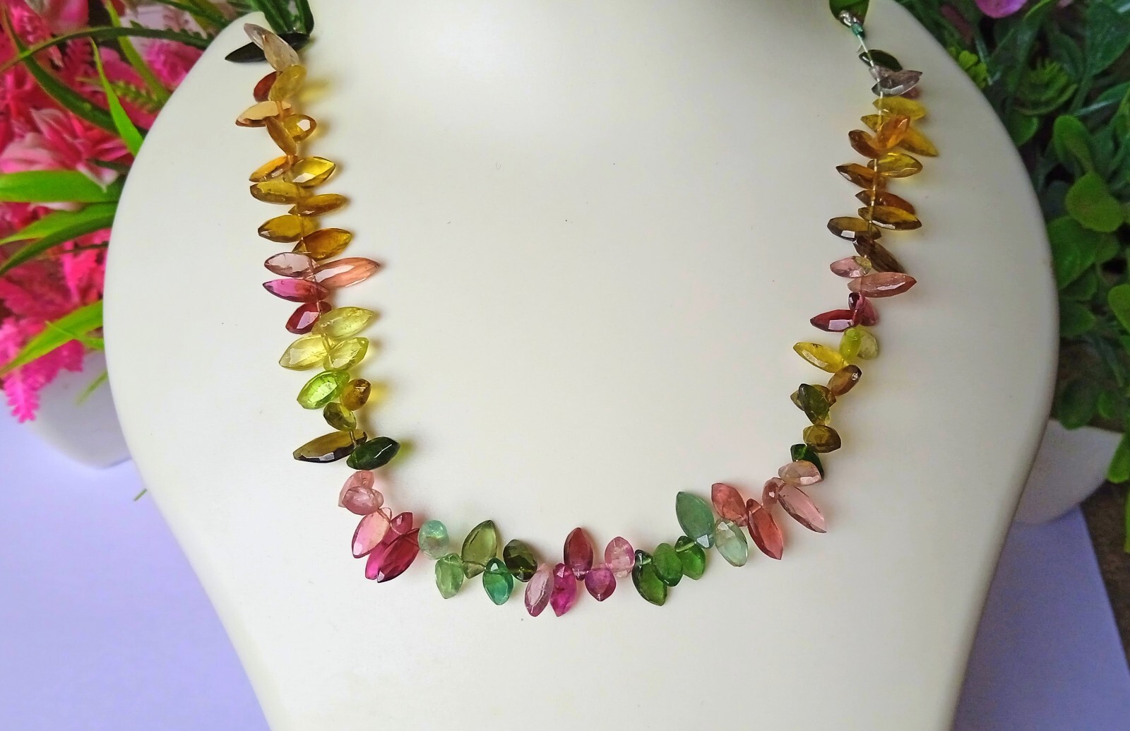 14.5×4.5-8×4 MM Natural Faceted Multi Tourmaline Marquise Cut 8 Inch Necklace