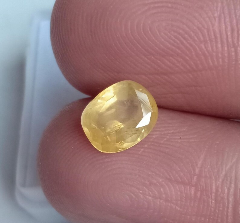 Ceylon Yellow Sapphire Cushion Cut Certified Natural Earth Mine Stone 1.63 Ct