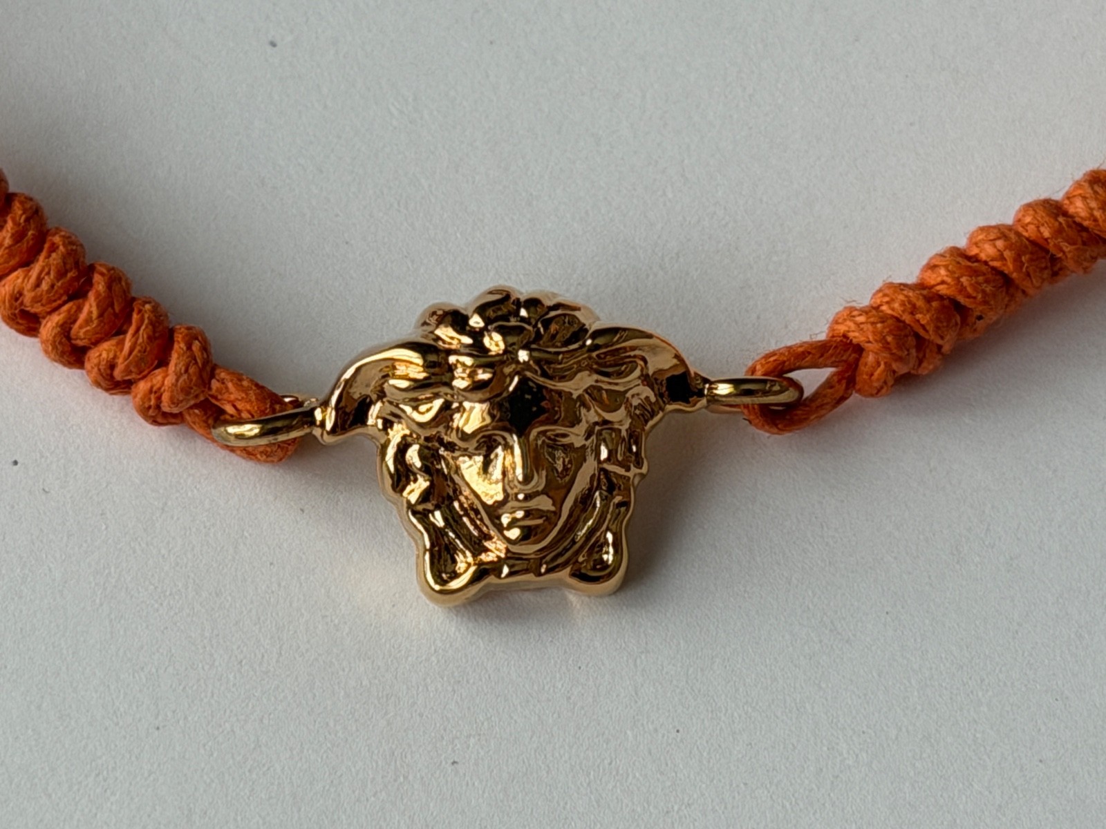 NWT Versace Medusa Head 3D Logo Charm Gold Orange Drawstring Cord Bracelet $495