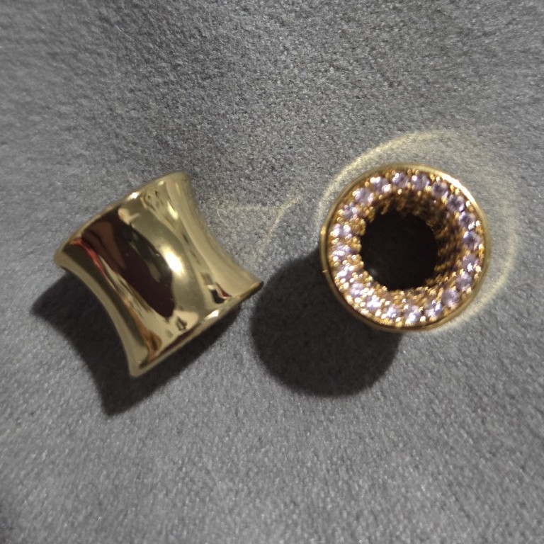 AKAK Gold Pink Moissanite Star Ear Tunnels Plugs 00g 10mm Double Saddle