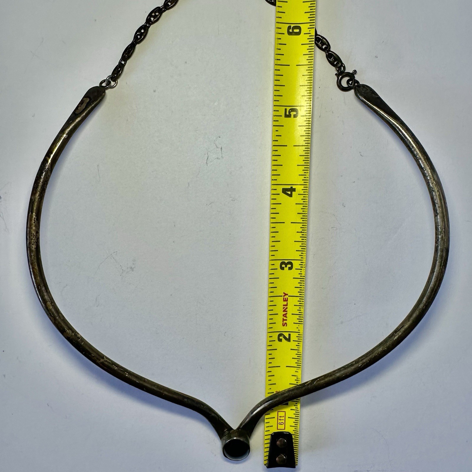 Vtg Sherman Isabelle Paquin S&IP Sterling Silver V Shape Torque Collar Oval Onyx