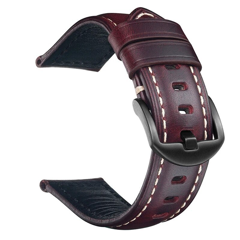 Classic Style Oil Wax Cow Genuine Leather Strap Watch Band 20mm 18 22mm 24 26mm