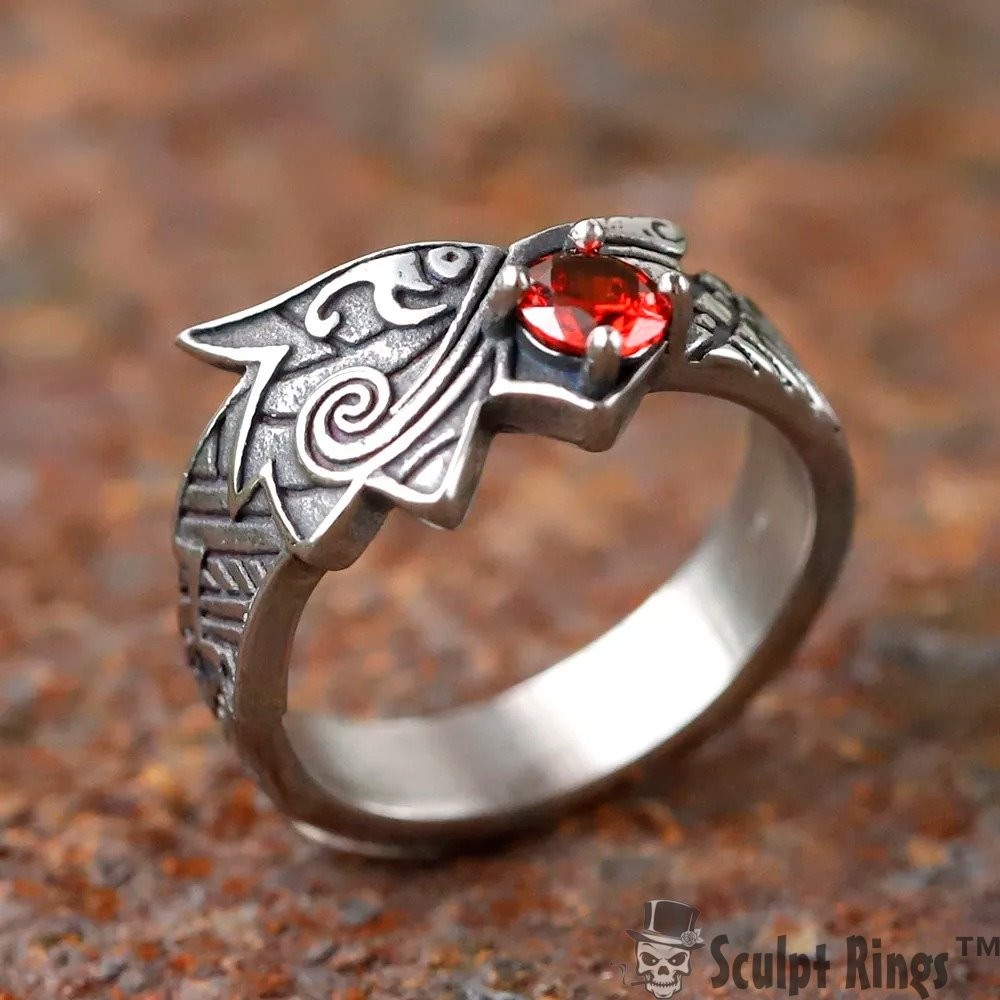 Sculpt Rings™ Viking Wolf Ring Red Stone Nordic Jewelry Stainless Steel