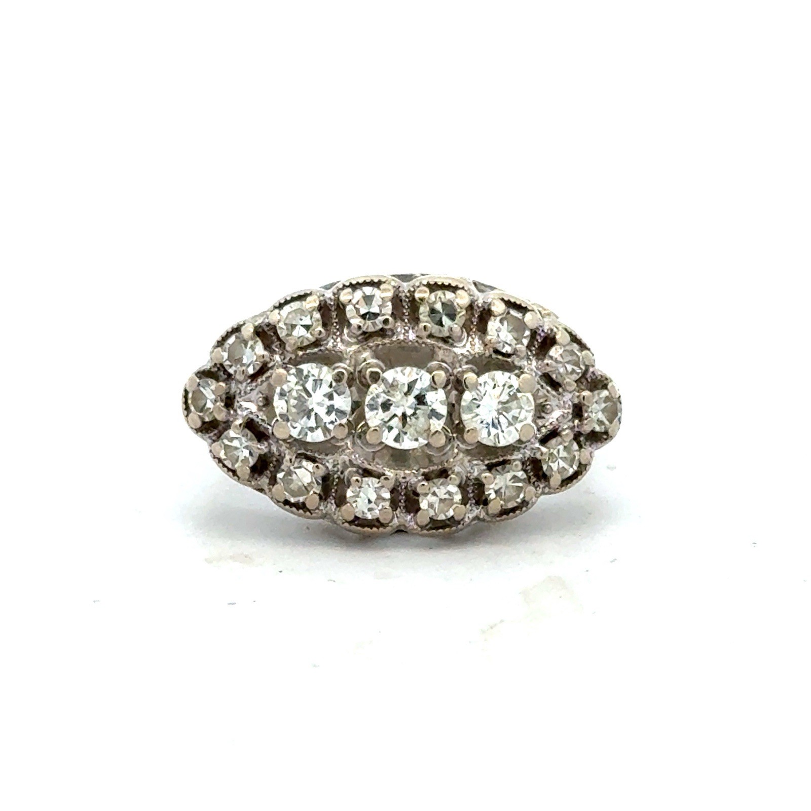 Designer 14k White Gold Art Deco White Diamond Navette Cluster Anniversary Ring
