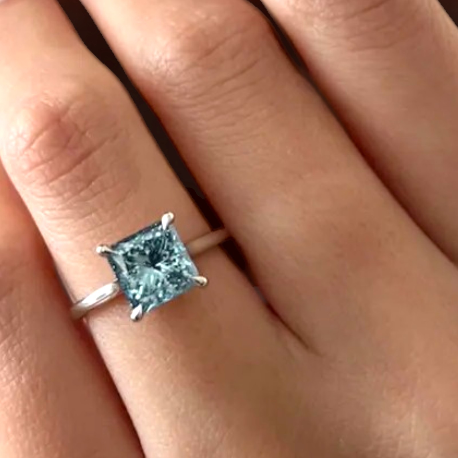 Lab Created Fancy Vivid Blue Women Diamond Ring Princess 2.00 Ct 14K White Gold