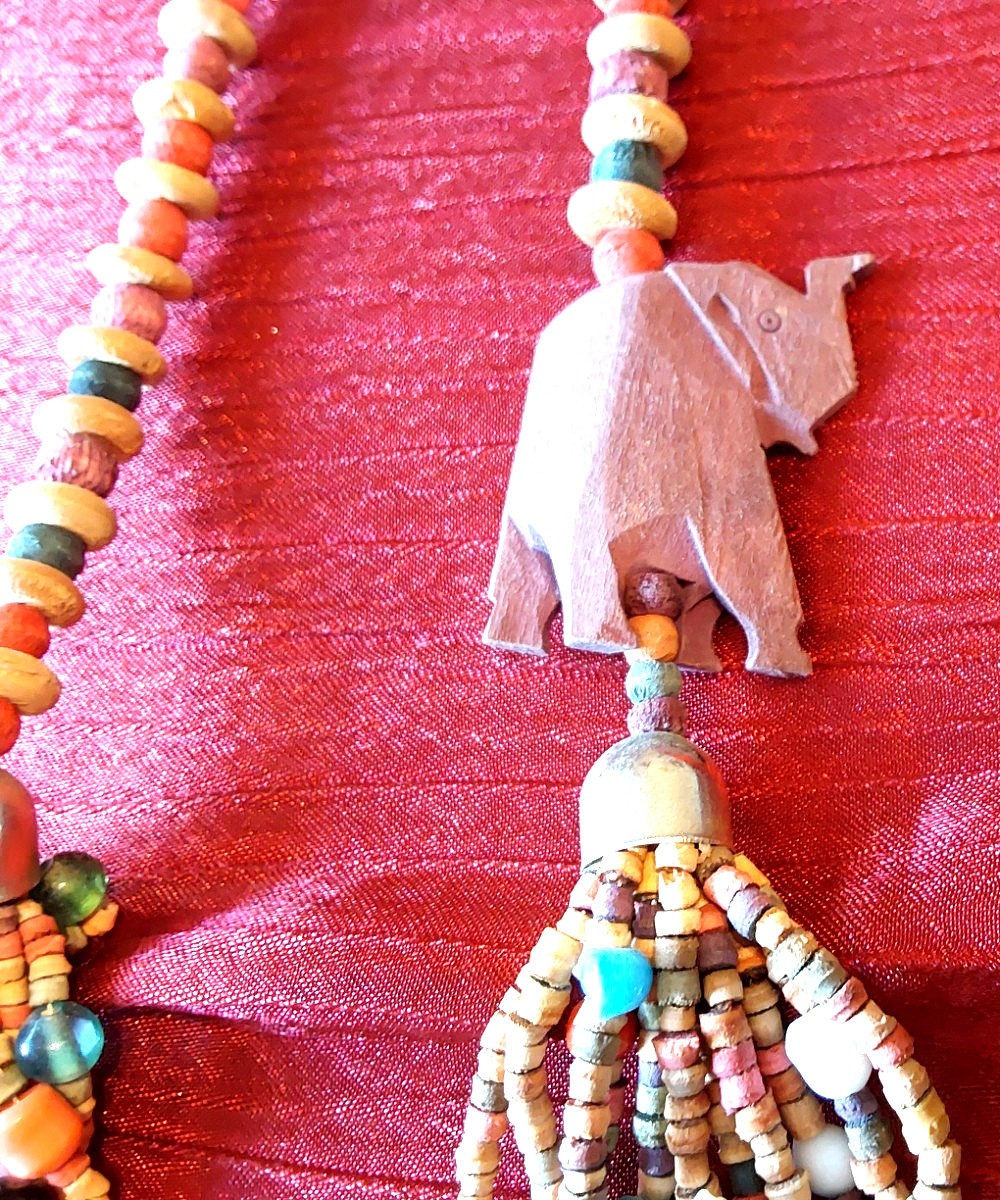 Vintage 70’s/80’s African Safari Wooden Beaded Multi Strand Necklace 33” Animals