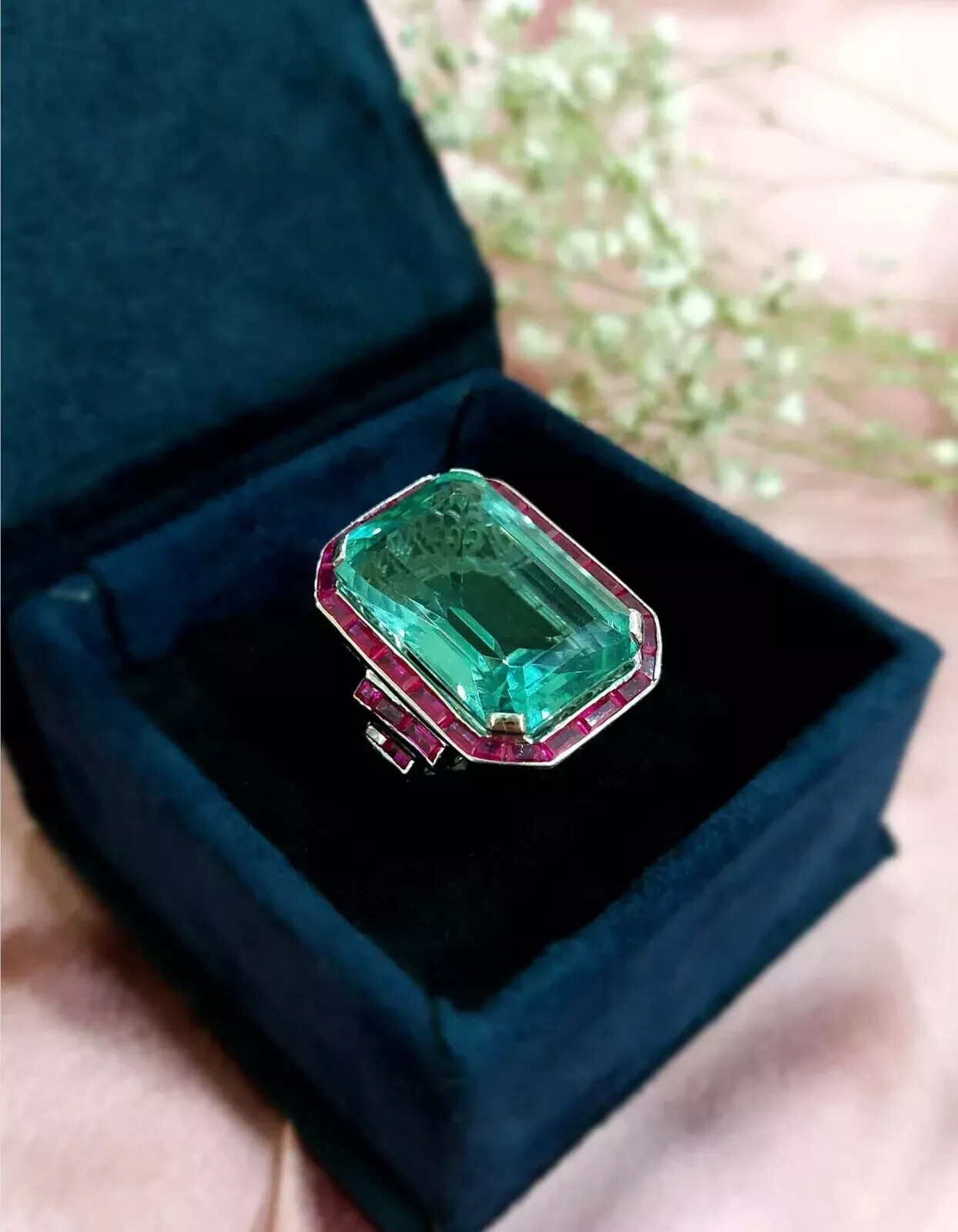 Emerald Cut Lab Created Diamond Woman Special Engagement Ring 14K White Gold FN