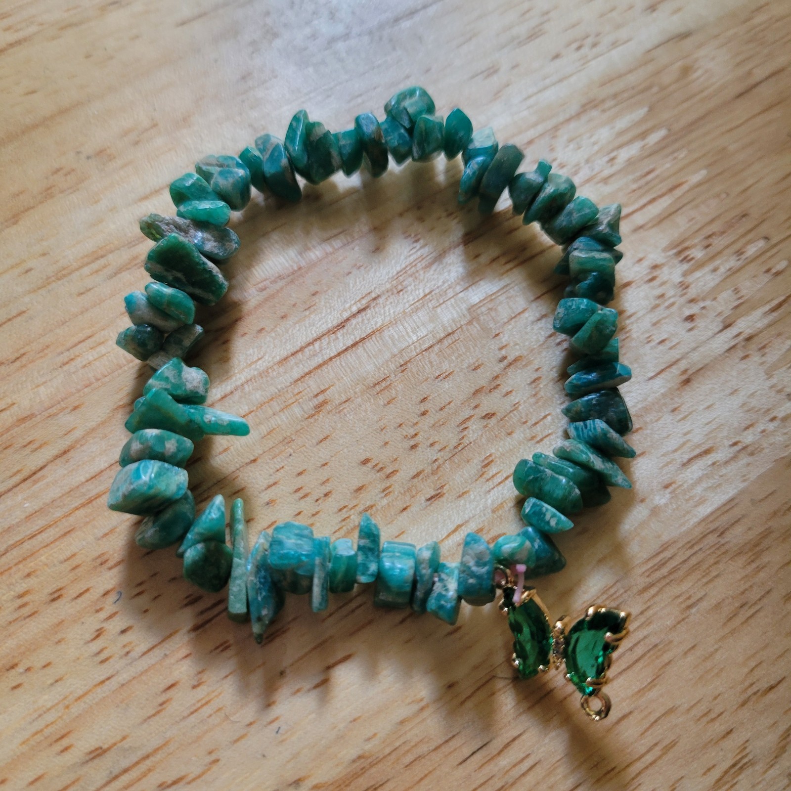 Malachite Crystal Bracelet Chip Handmade Healing Jewelry Green Natural Butterfly