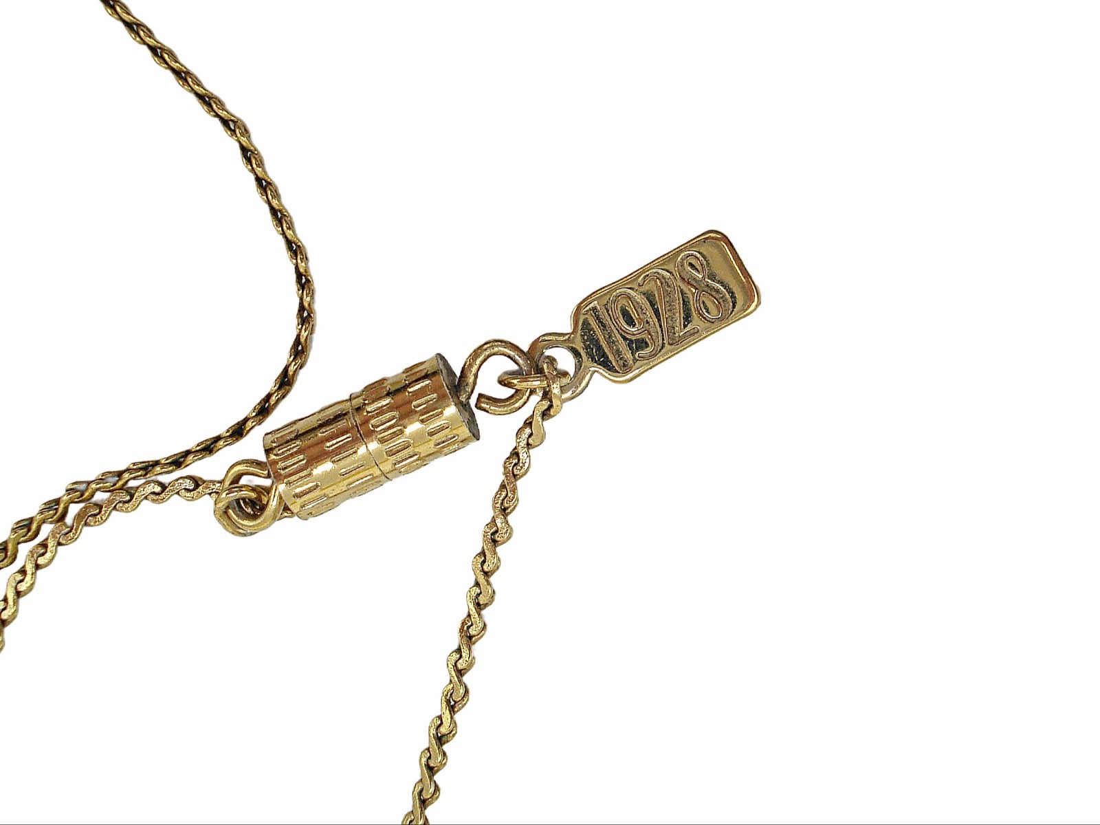 VINTAGE 1928 VICTORIAN REV NECKLACE 15″ 1.5″ BAR FLORAL DAMASCENE GOLD TN BLACK