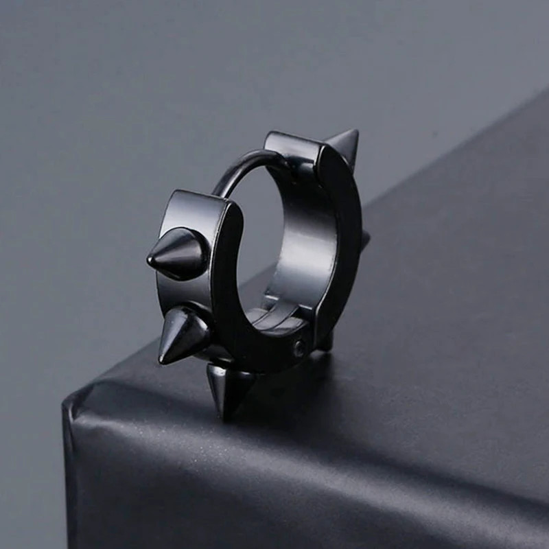 Black Punk Stainless Steel Stud Earrings Round Vintage Piercing Black Jewelry
