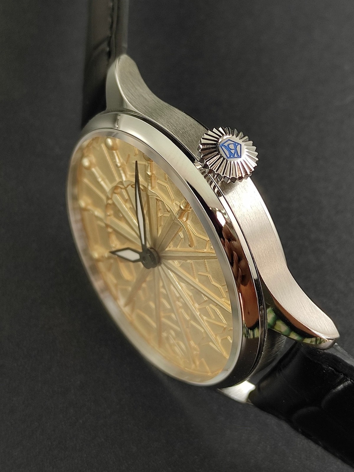 Parnis 44MM Classic Luxury Gold Excalibur Swords Hand-Wound Watch Seagull ST3600