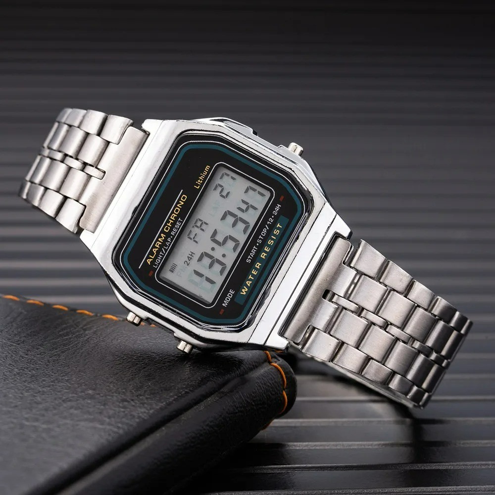 Luxury LED Digital Watch for Men Stainless Steel Wristwatch Simple Business