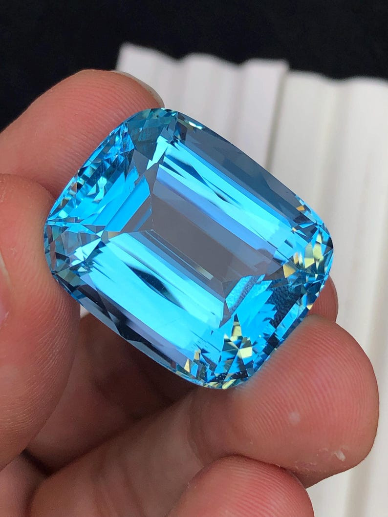 120 Ct GIE Certified Natural Brazilian Sky Blue Topaz Cushion Cut Loose Gemstone