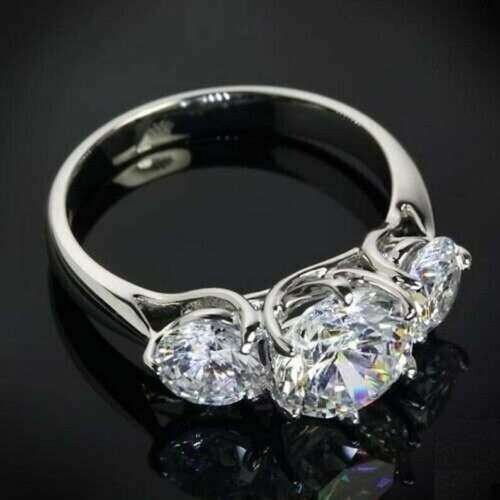 3Ct Lab Created Diamond 3-Stone Engagement Ring 14K White Gold Silver Plated