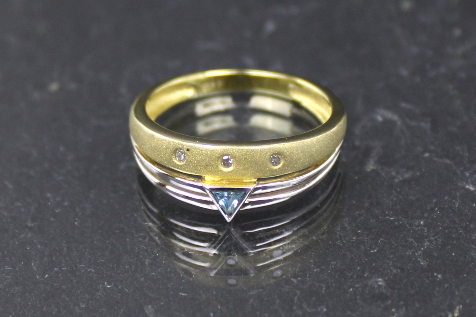 Memphis Style Blue Topaz Diamond Gold Ring, 585 Gold