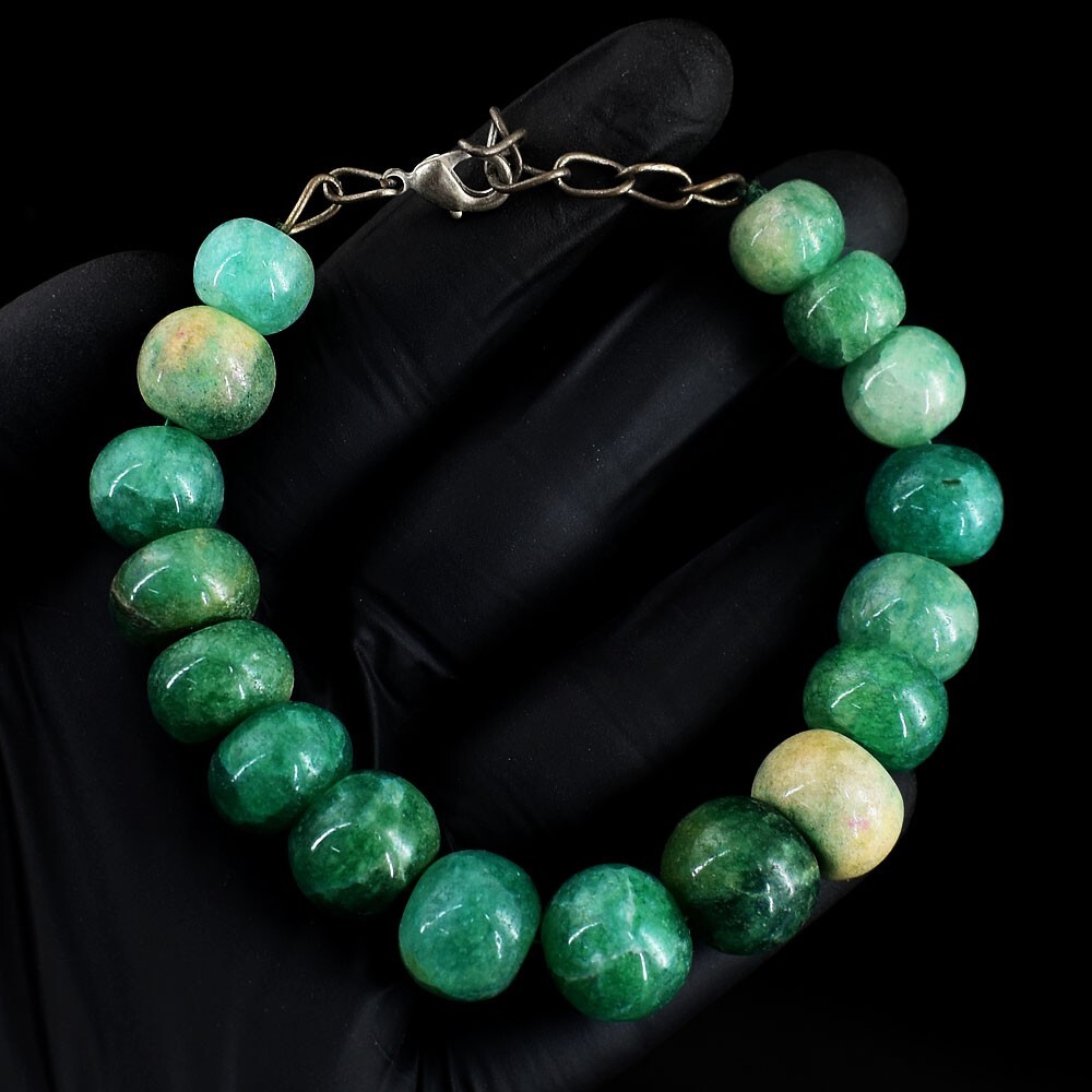 248.00 Cts Awesome Round Shape Green Emerald Beaded Wonderful Bracelet VK 13E666
