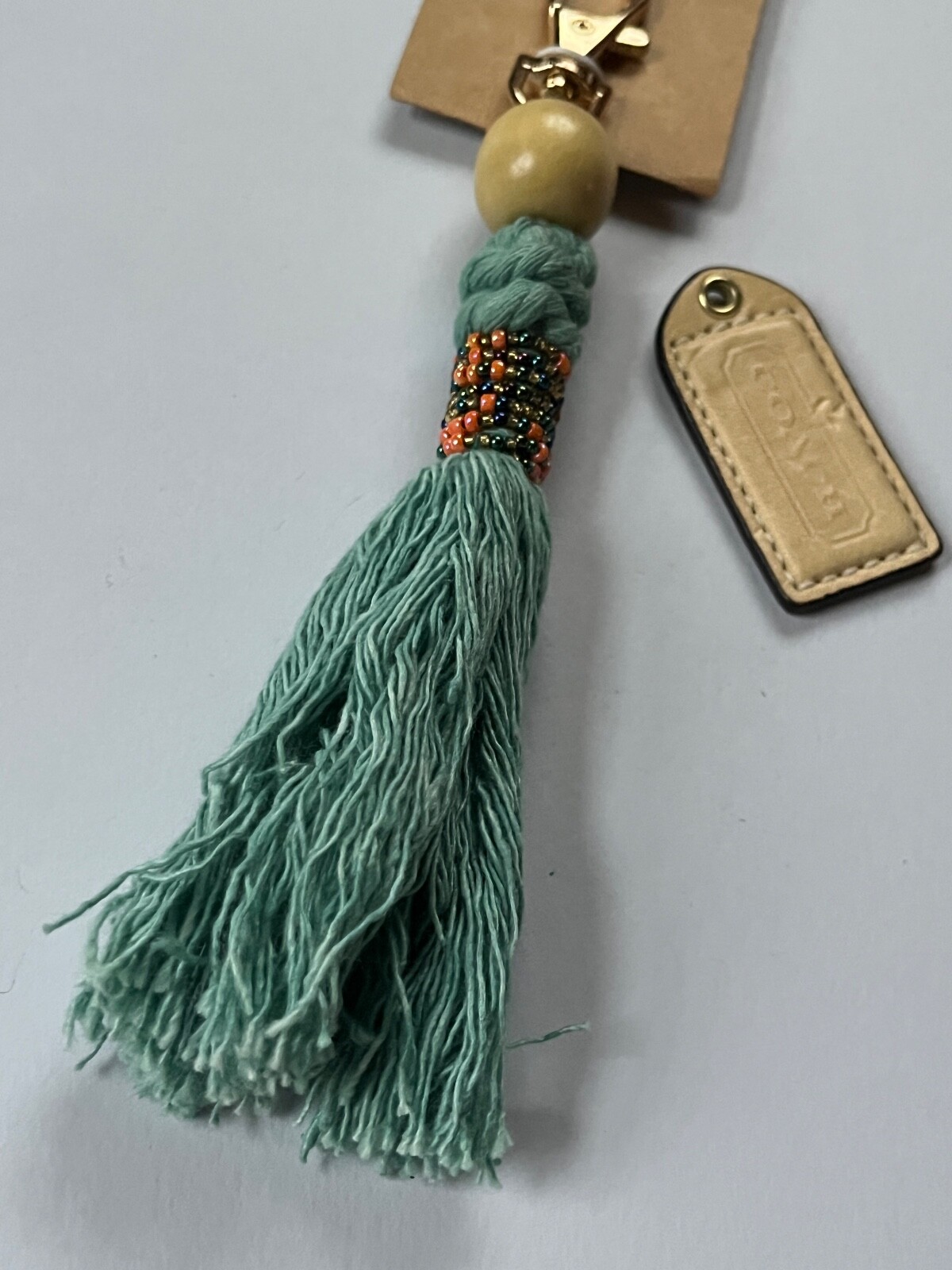 Lot of Iron Orchid Studio Blue Tassel w Orange Iridescent Beads Clip & Tan Leath