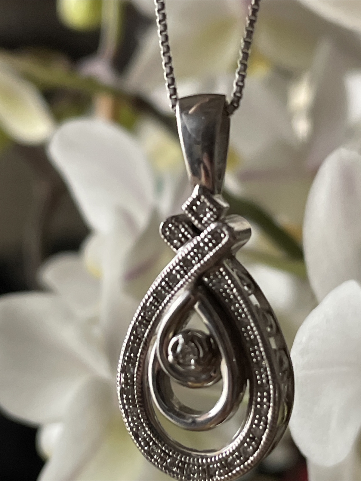KSJ Sterling Silver 925 Diamond Pendant Necklace w/ 18″ Chain