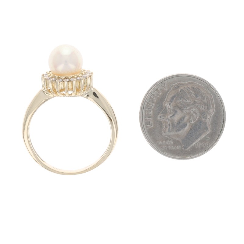 Yellow Gold Pearl Diamond Halo Ring – 14k .20ctw