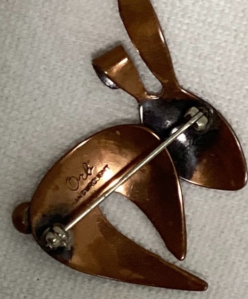 Vintage Signed Otto Robert Bade Copper Rabbit Bunny Pin 1960’s