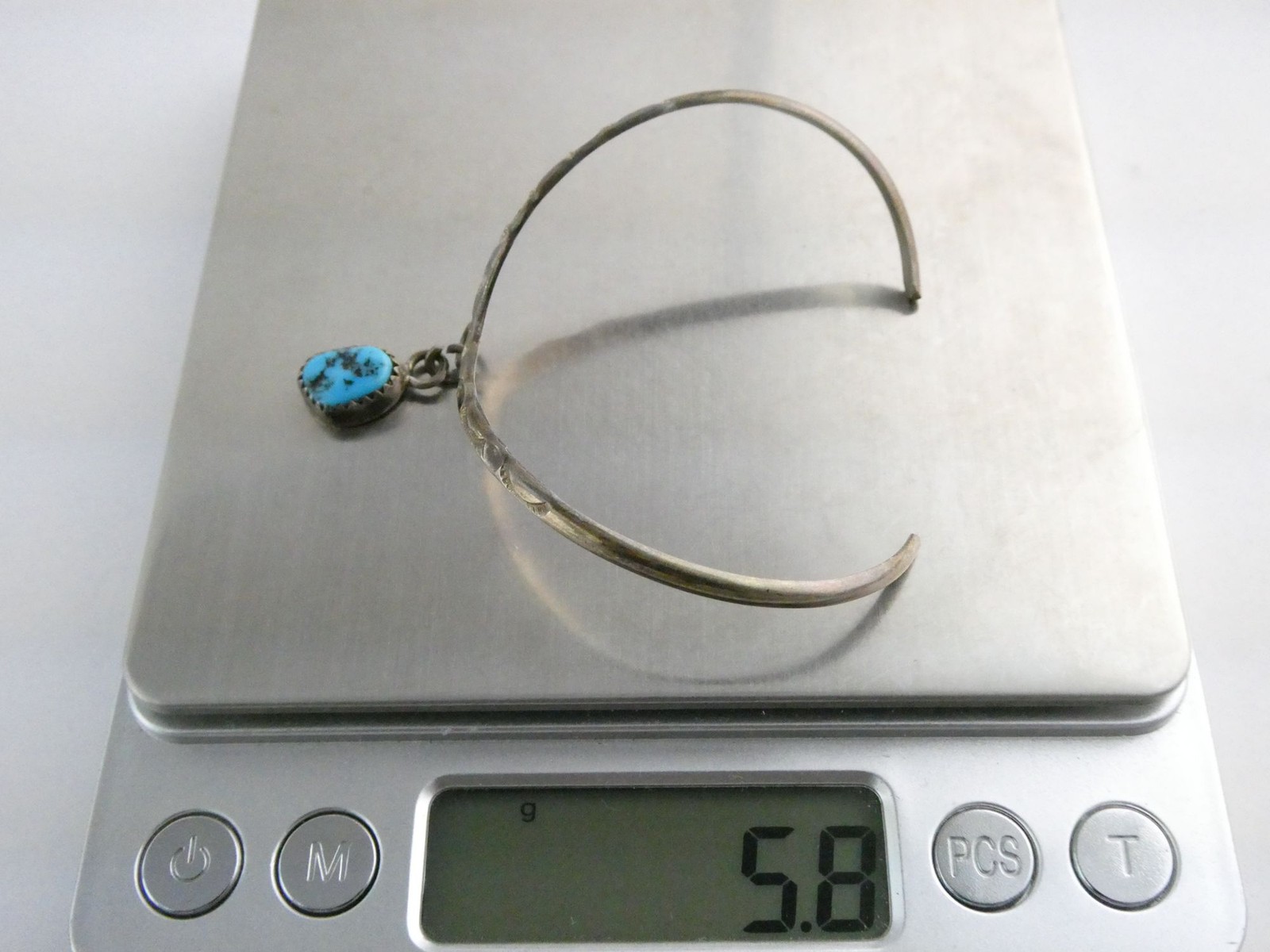 Southwestern Sterling Silver V Shape Turquoise Drop Design Cuff Bracelet 6.25 In