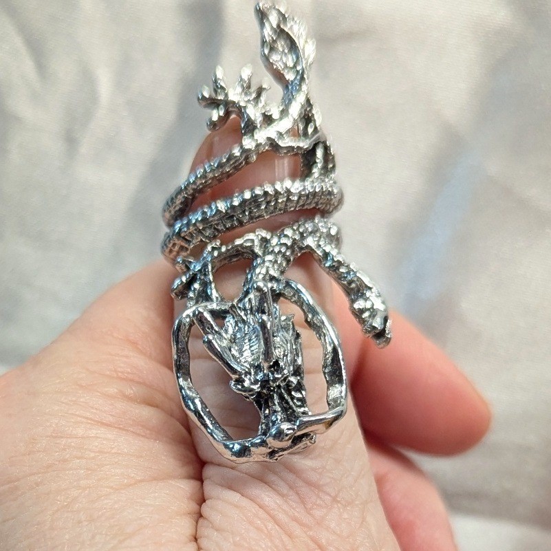 New Dragon Wrap Ring Unisex Size 5 Silver Tone Mythical Gothic Statement Jewelry