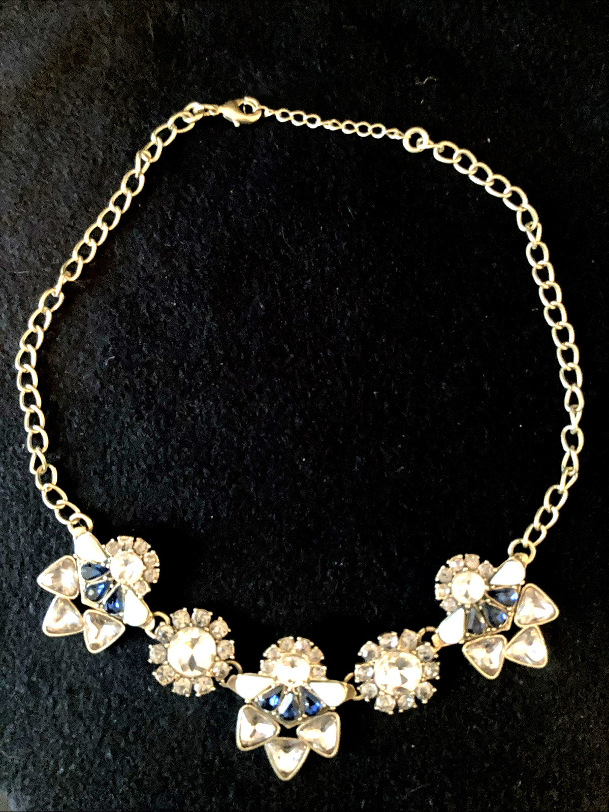 Art Deco Style Blue and Clear Rhinestone Angels Statement Necklace