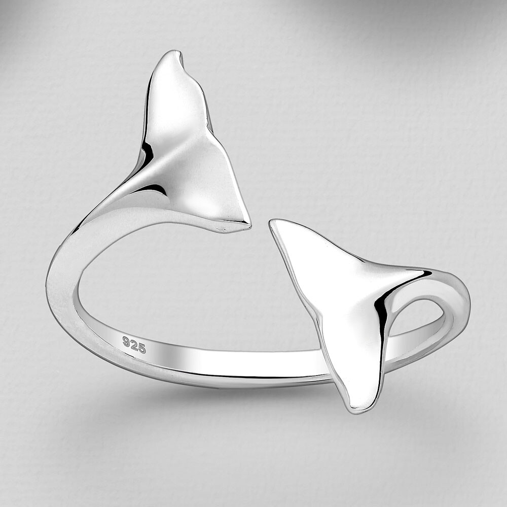 Solid Sterling Silver Whale Tail Ring Adjustable Size Whale Watchers Favorite!