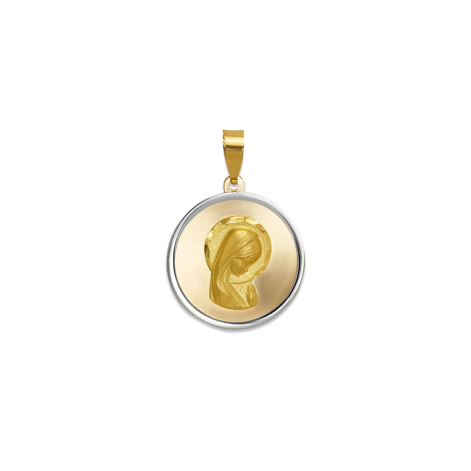 14K Solid Two Tone Gold Lady of Guadalupe Pendant Virgin Mary Miraculous Medal