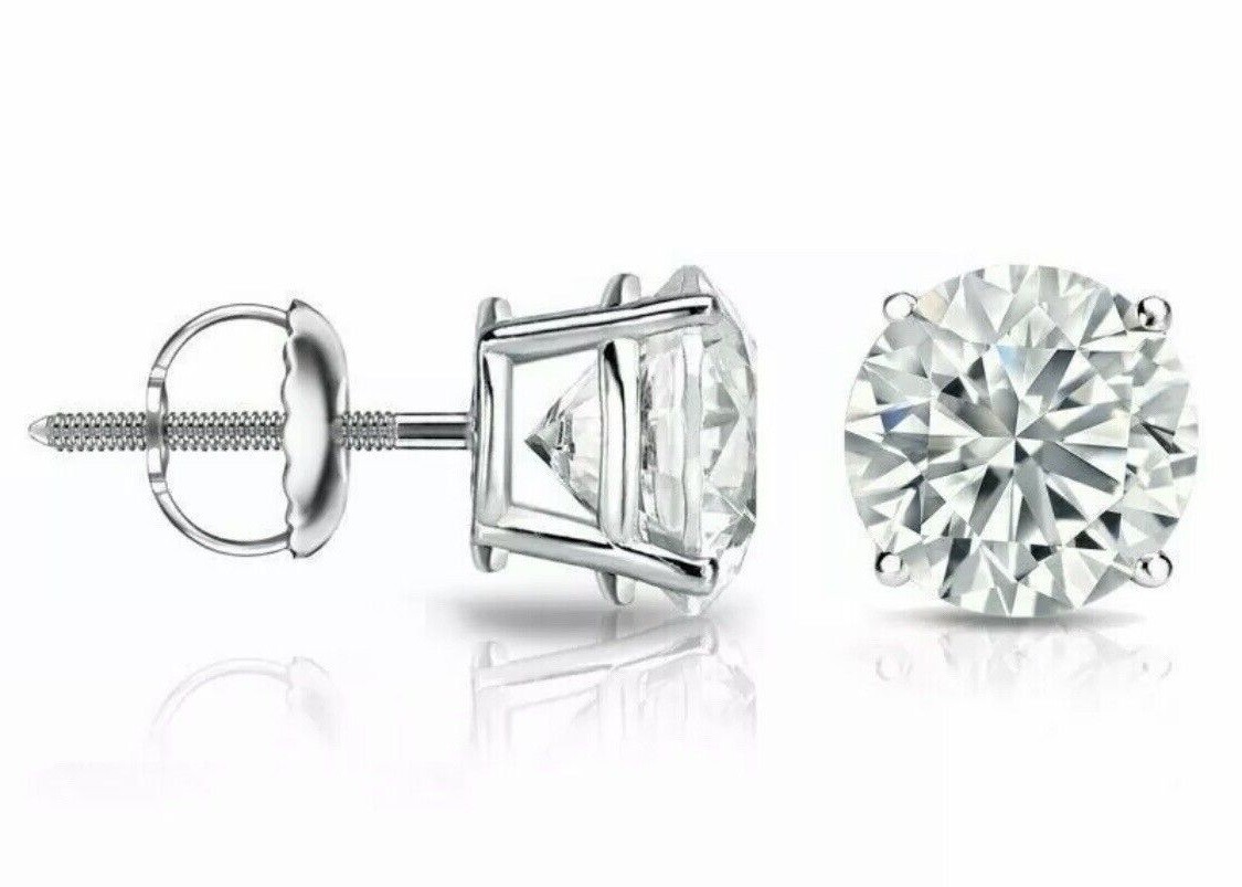 4.0 Ct GRA Moissanite Stud Earrings 14K Solid White Gold 8mm – Elegant Gift