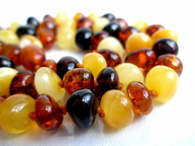 Real Baltic Amber Necklace Polished Round Beads Multicolor 45 cm – 17.7 inch