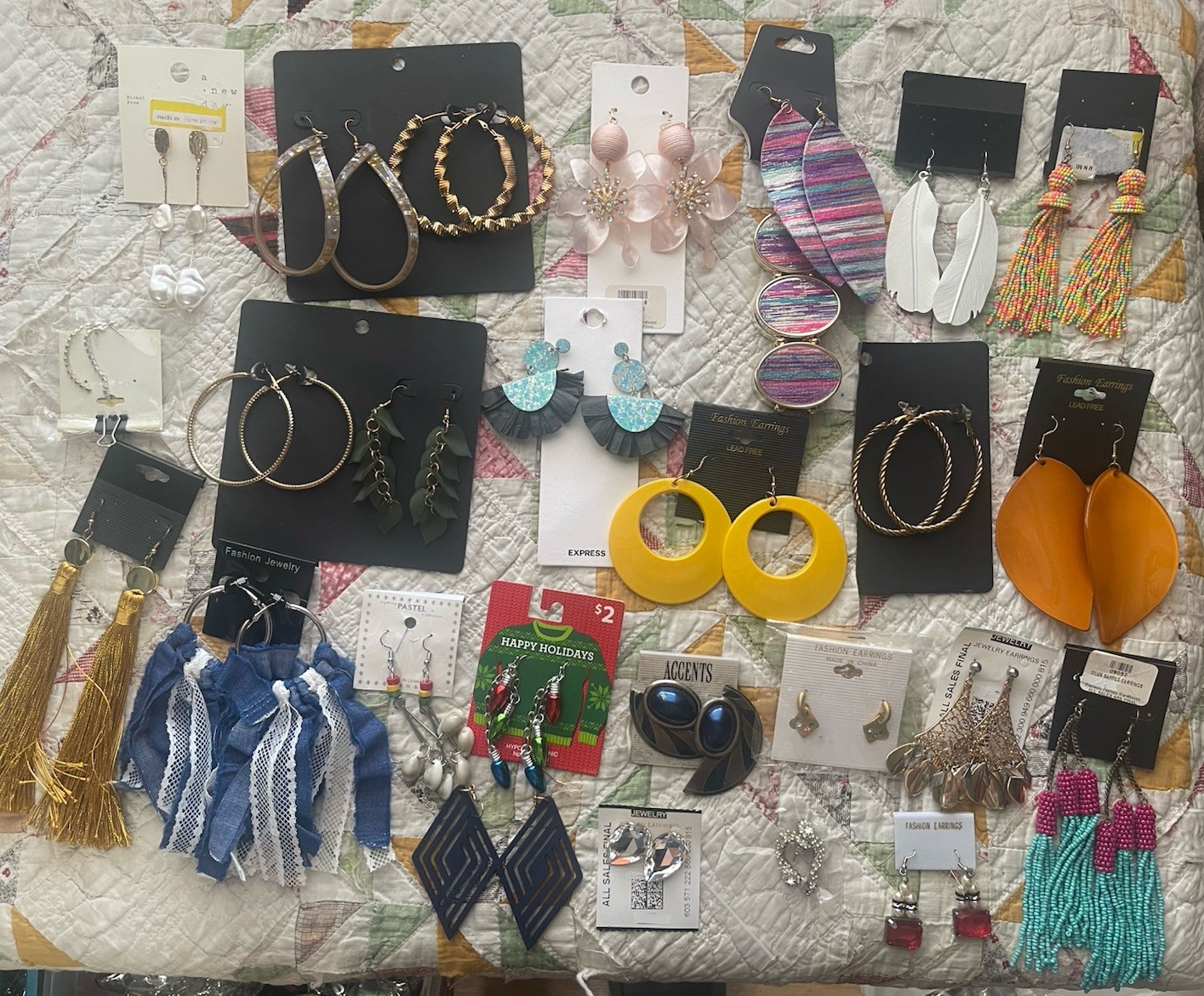 EARINGS LOT DANGLE DROP HOOP STUD TASSEL
