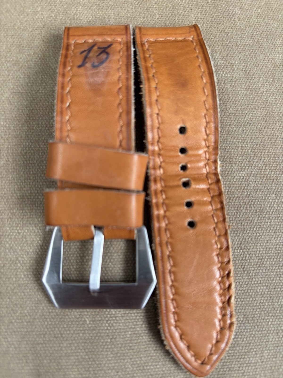 Custom 24mm Panerai Leather Strap 4-5mm Thick Light Brown 127/80 Pre-V Buckle